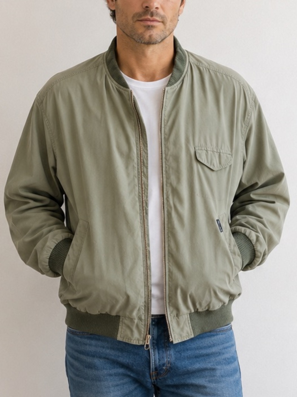 Faconnable Vintage Bomber Jacket Mens Large Green Full Zip Lightweight